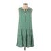 Max Studio Casual Dress - DropWaist Tie Neck Sleeveless: Green Floral Dresses - Women's Size Small