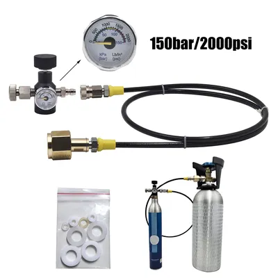 Soda Water CO2 Cylinder Tank (TR21-4 Thread Type) Refill Fill Station Adaptor With Hose Gauge Kit W21.8-14 G3/4 CGA320 Connector