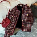 Mexzt Vintage Tweed Jacke Frauen elegante kurz geschnittene karierte Blazer koreanische Fleece Anzug