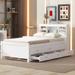 Captain Bed Space-Saving Platform Bed Frame with 5 Storage Shelf USB Port, Twin Size Trundle with 3 Drawers and Wheels