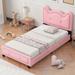 Kids Platform Bed Upholstered Bed with Cute Cat Ears Shaped Headboard, Soft Cushion Bed Frame and Carton Design For Kids