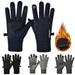 LA TALUS 1 Pair Unisex Gloves Fleece Lined Touch Screen Windproof Solid Color Waterproof Cycling Fishing Skiing Gloves for Outdoor Black