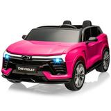 WhizMax Kids Electric Ride on Car 2 Seater SUV 24V Battery Powered Truck Licensed Chevrolet Blazer Vehicle with 2.4G Remote Control 2 Motors LED Music Double Open Doors for Boys Girls Pink