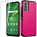 For Cricket Magic 5G Tough Strong Protection Shock Absorption Hybrid Dual Layer Hard PC Rubberized TPU Rubber + Screen Protector Cover Xpm Phone Case [ Hot Pink ]