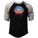 Men s American Flag Dripping Lips F189 Black/Gray Raglan Baseball T-Shirt 2X-Large