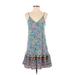 Shein Casual Dress - Mini Plunge Sleeveless: Blue Floral Dresses - Women's Size Small