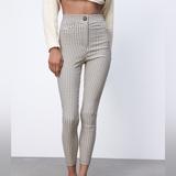 Zara Pants & Jumpsuits | High Rise Checkered Pants/Leggings | Color: Cream/White | Size: S