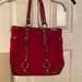 Coach Accessories | Coach Women’s Handbag Red Fabric Patent Leather Tote Satchel G0849-F12344 | Color: Red | Size: Os