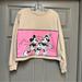 Disney Sweaters | Disney Mickey And Minnie Crop Top Sweater Sweatshirt Size Xl | Color: Cream/Pink | Size: Xl