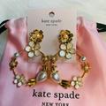 Kate Spade Jewelry | Kate Spade Spring Scene Love Bird White Flower Hoop Earrings Gold Tone Authentic | Color: Gold/White | Size: Os