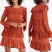 Madewell Dresses | Madewell Burned Orange Brown Silk Ruffle Dress Knee Length 14 3/4 Sleeves Tiered | Color: Brown/Orange | Size: 14