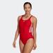 Adidas Swim | Adidas Women’s Athletic Red Racerback Mid 3-Stripes Swimsuit Size 6 Nwt | Color: Red/White | Size: 6