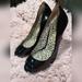 Jessica Simpson Shoes | Jessica Simpson Saras Black Leather Peep Toe Heel W/Leppard Print Insoles Sz 8.5 | Color: Black | Size: 8.5
