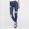 Free People Jeans | Free People Destroyed Reagan Distressed Button Fly Crop Skinny Jeans Size 26 | Color: Blue | Size: 26