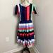 Lularoe Dresses | .065 Lularoe Women’s Navyblue Pink White Teal Stripes Pleated Midi Dress | Color: Blue/Pink | Size: M