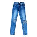 Free People Jeans | Free People Blue Mid Rise Distress Jeans Womens Size 26 Med Wash Stretched Denim | Color: Blue | Size: 26