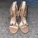 Michael Kors Shoes | Michael Kors Mk Womens Leather Sandals Heels Strappy Zipper Size 7 Tan Mauve | Color: Cream/Tan | Size: 7