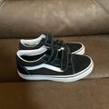 Vans Shoes | Black And White Size 3 Kids Velcro Old School V Suede Canvas Vans Sneakers. | Color: Black/White | Size: 3bb