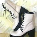 Free People Shoes | Free People Combat Boot White Distressed Leather | Color: Cream/White | Size: 41 10.5/11