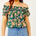 Free People Tops | Free People Floral Print Blouse Size Xs Green Garden Floral Print Off Shoulder | Color: Green/Orange | Size: Xs