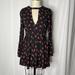 Free People Dresses | Free People Tegan Printed Long-Sleeve Keyhole Mini Dress In Black Combo Sz 2 Nwt | Color: Black/Red | Size: 2