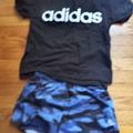 Adidas Matching Sets | Girls Adidas Top And Short Size Lg 14 | Color: Black/Blue | Size: 14g