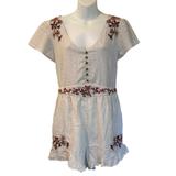 American Eagle Outfitters Pants & Jumpsuits | American Eagle Outfitters Short Sleeve Embroidered Floral Pinstripe Romper Nwt | Color: Blue/White | Size: L