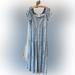 Anthropologie Dresses | Anthropologie Blue And White Maxi Dress With Ruched Top And Puffed Shirt Sleeves | Color: Blue/White | Size: Xs