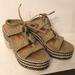 Anthropologie Shoes | Anthropologie Platform Wedge Sandals Raffia Heels Woven Straps Size 40 Euc | Color: Black/Green | Size: 40