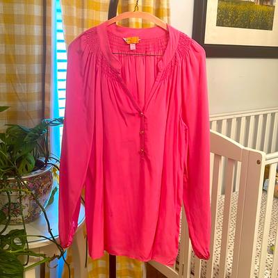 Lilly Pulitzer Tops | Lilly Pulitzer Silk Elsa Top Shirt Blouse Womens Size Xl Extra Large Hot Pink | Color: Pink | Size: Xl