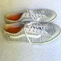 Vans Shoes | Great Condition Womens Vans White With Navy Blue Stripes Size 8.5 | Color: Blue/White | Size: 8.5