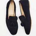 J. Crew Shoes | J Crew Womens 5 Black Suede Tassel Loafer Flats Slip On Lightweight | Color: Black | Size: 5