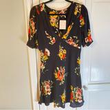 Free People Dresses | Free People Dress Size 6 “Neon Garden” Dark Floral Nwt Mini Short Sleeve Read** | Color: Black | Size: 6
