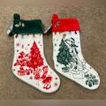 Disney Holiday | Disney Store Mickey Minnie Mouse Friends Embroidered Christmas Stocking Set Nwt | Color: Green/Red | Size: 17” X 10”