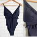 J. Crew Swim | J. Crew Size 6 Navy Blue One Piece Bathing Suit Spaghetti Straps Ruffles V-Neck | Color: Blue | Size: 6