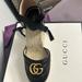 Gucci Shoes | Authentic Women Gucci Ankle Tie Wedges Black Leather With Gg Emblem. Like New. | Color: Black | Size: 8