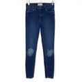 Free People Jeans | Free People High Waist Busted Knee Ankle Skinny Jeans Dark Wash Denim Size 25 | Color: Blue | Size: 25