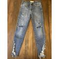 Free People Jeans | Free People We The Free Frayed Hem Distressed Blue Denim Skinny Jeans Size 25 | Color: Blue | Size: 25