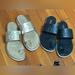 Michael Kors Shoes | 2 Pair Michael Kors Black / Gold Embossed Faux Leather Slide Sandals 6.5 | Color: Black/Gold | Size: 6.5
