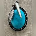 American Eagle Outfitters Jewelry | American Eagle Turquoise Stone Long Necklace Marcasite Stones Silver-Tone Chain | Color: Blue/Silver | Size: Os