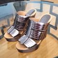 Coach Shoes | Coach Silver Metallic Wedges Platform Size 7.5 B Us Open Back Open Toes. | Color: Silver | Size: 7.5