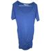 Athleta Dresses | Athleta Midi Dress Blue Ruching On The Sides Short Sleeve 100% Cotton Size S | Color: Blue | Size: S