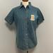 Disney Tops | Classic Vintage Mickey Jean Short Sleeve Button Down Shirt | Color: Blue/Cream | Size: M