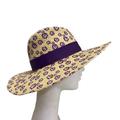 Disney Accessories | Disney Parks Straw Wide Brimmed Sun Hat - Beige / Purple - Disney Emblem | Color: Cream/Purple | Size: Os