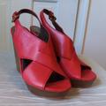 Coach Shoes | Coach Jamila Red Leather Cutout Platform Wedges Sz 8.5 | Color: Red | Size: 8.5