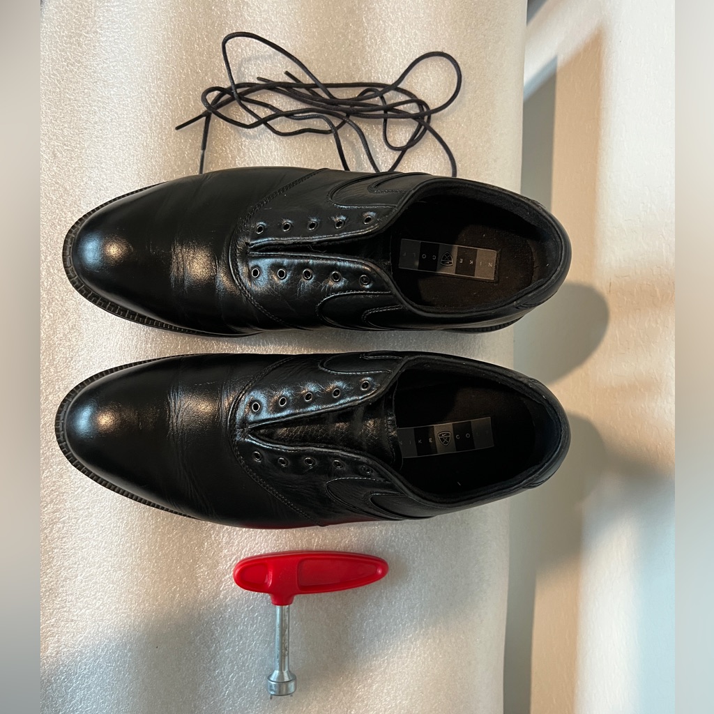 Nike Shoes | Golf Shoes - Nike Men’s Leather With Spikes And Wrench Tool - Size 9 | Color: Black | Size: 9