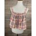 American Eagle Outfitters Tops | American Eagle Large Crop Top Plaid Smocked Tie Front Boho Festival Gauze Pink | Color: Cream/Pink | Size: L