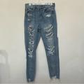 American Eagle Outfitters Jeans | American Eagle Light Wash Heavily Distressed Mom Jean Size 6 Extra Long Inseam | Color: Blue/White | Size: 6