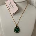 Kate Spade Jewelry | Kate Spade Brilliant State Pave Halo Tear Drop Pendant Necklace In Green/Gold | Color: Gold/Green | Size: Os