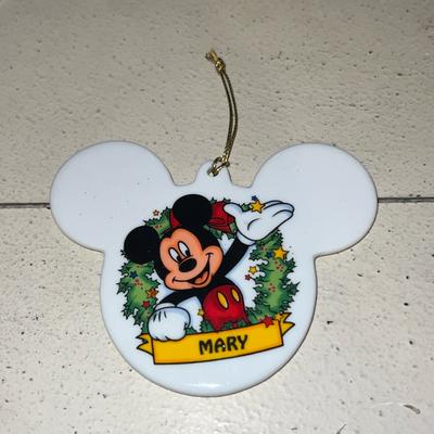 Disney Holiday | Authentic Disney Mickey Mouse Ears Christmas Tree Ornament Mary Name On Wreath | Color: Red/White | Size: Os
